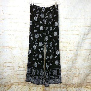 Patrons of Peace Tribal Print Flare Pants Womens M Black Fish Rayon Boho
